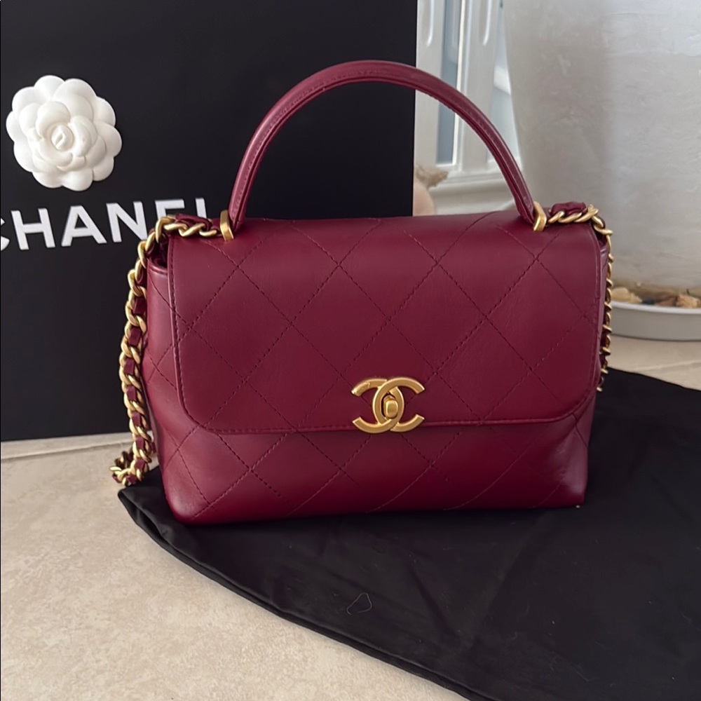 2025 CHANEL Burgundy Shoulder Flap Bag with Gold Hardware